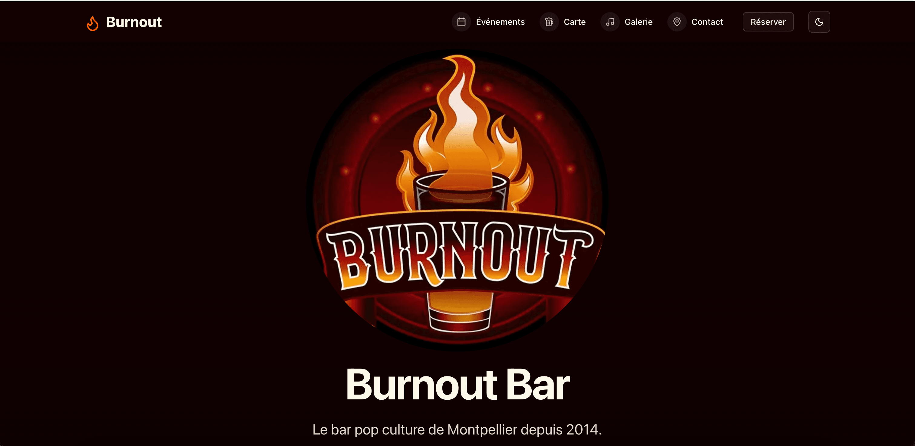 Burnout Bar - Site web pour bar pop culture à Montpellier
